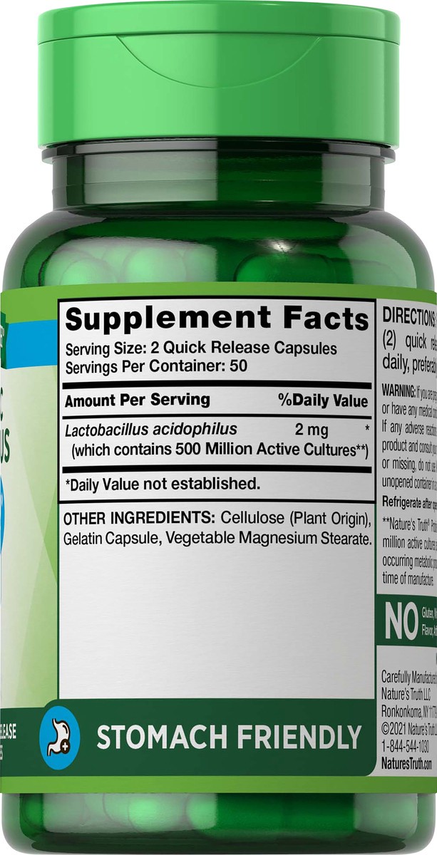 slide 2 of 5, Nature's Truth Probiotic Acidophilus, Quick Release Capsule, 100 ct