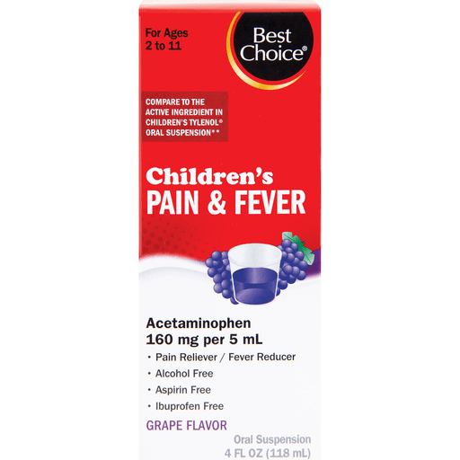 slide 1 of 1, Best Choice Childrens Pain Reliever Grape Flavor Liquid, 4 oz