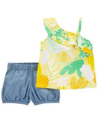 Carters Toddler 2-Piece Floral Tank & Chambray Short Set Multi 5T