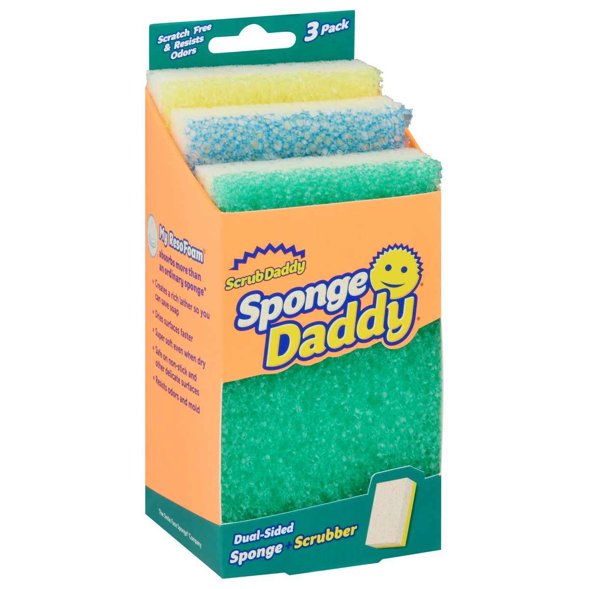 slide 8 of 9, Sponge Daddy Dual-Sided Sponge + Scrubber 3 Pack 3 ea, 3 ct