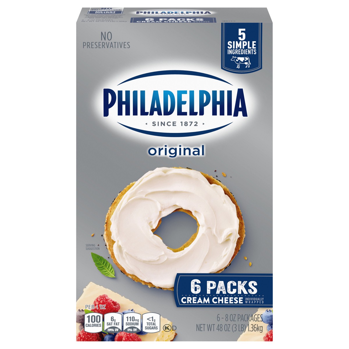 slide 1 of 13, Philadelphia Cream Cheese, 6 Blocks, for Recipes and Baking, Original, No Artificial Preservatives, Flavors or Dye, 8 oz, 48 oz