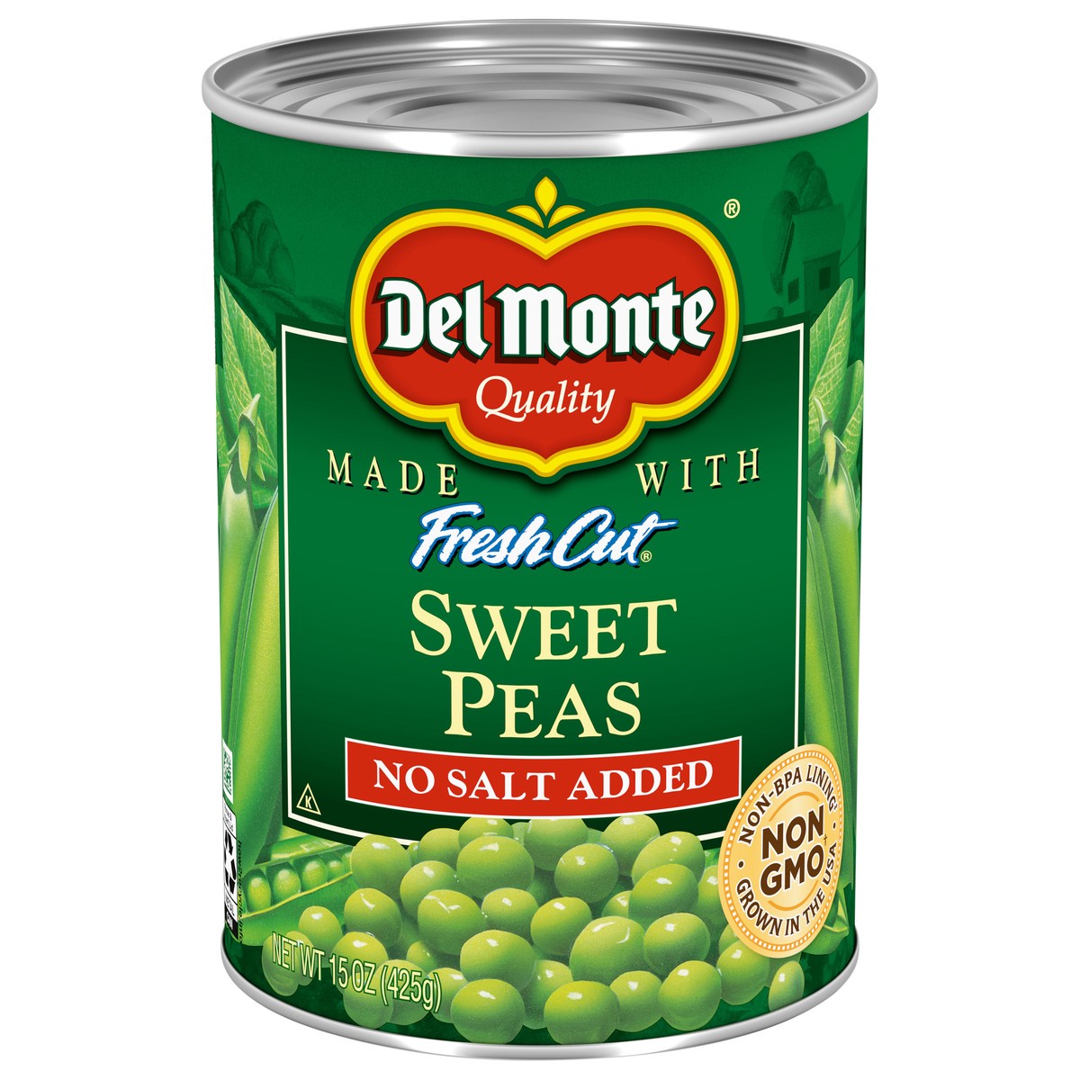 slide 1 of 6, Del Monte Fresh Cut No Salt Added Sweet Peas, 15 oz Can, 15 oz