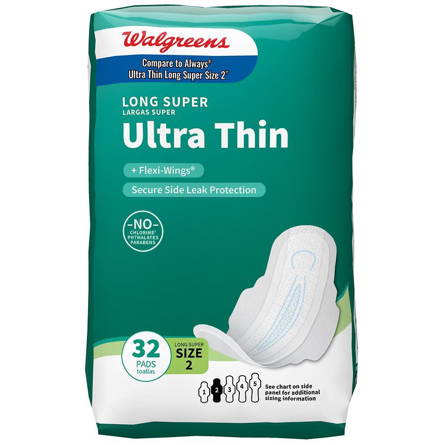 slide 1 of 5, Walgreens Ultra Thin Maxi Pads With Flexi-Wings Unscented, Size 2 (ct 32), 32 ct