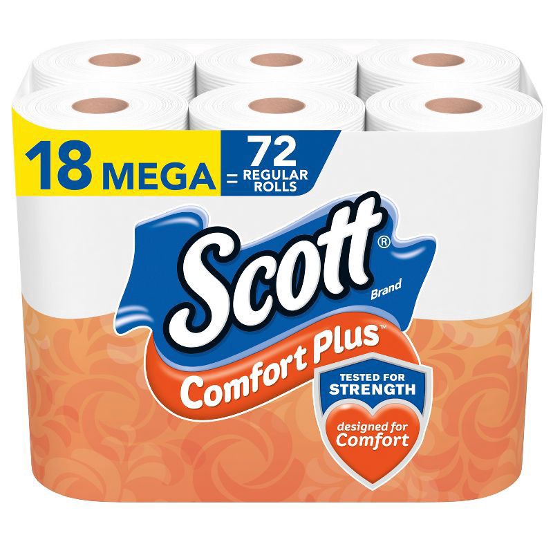 slide 1 of 3, Scott Comfort Plus One-Ply Mega Rolls Unscented Bathroom Tissue 18 ct, 18 ct