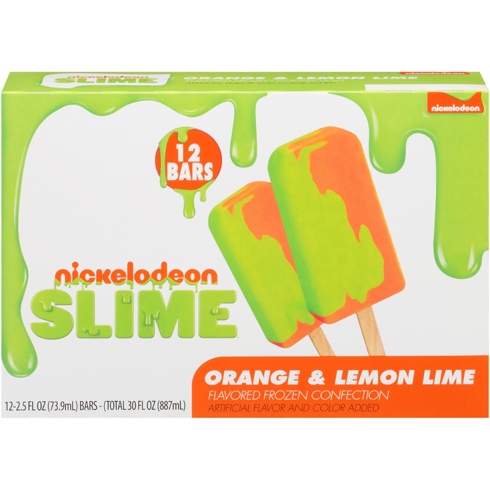 slide 1 of 1, Nickelodeon Slime Orange & Lemon Lime Frozen Confections 12 -2.5 Fl Oz Bars, 30 fl oz