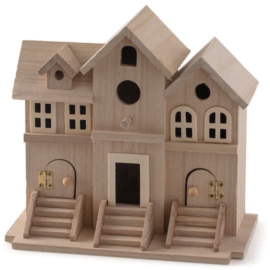 slide 1 of 3, 9.5" Brownstone Wood Birdhouse By Make Market, 9.4 in x 5.25 in x 8.7 in