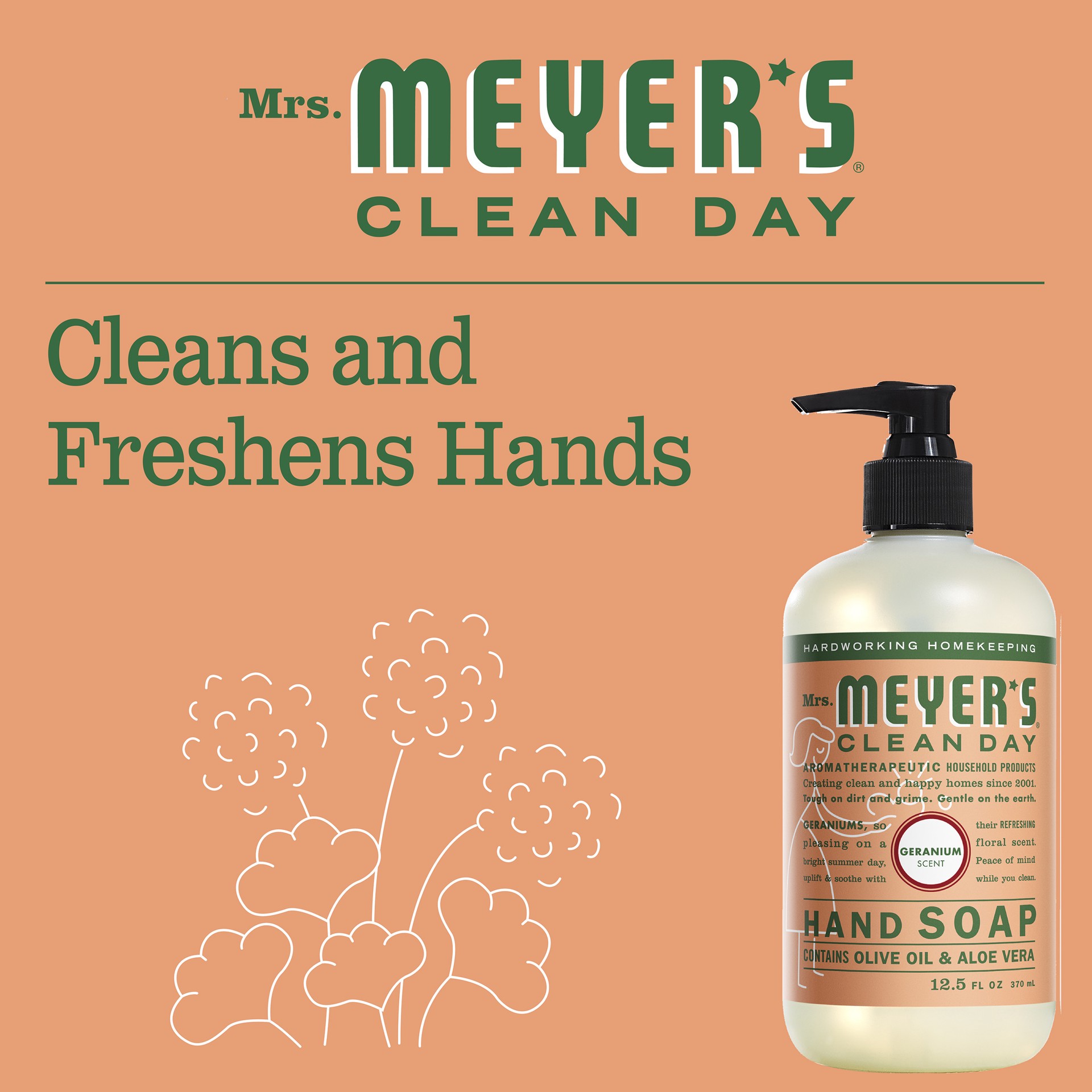 slide 6 of 9, Mrs. Meyer's Clean Day Liquid Hand Soap, Geranium Scent, 12.5 Ounce Bottle, 12.50 fl oz