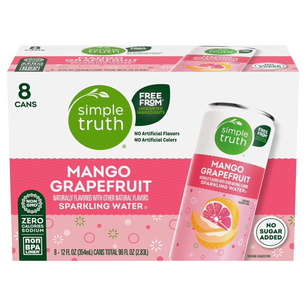 slide 1 of 2, Simple Truth Mango Grapefruit Sparkling Water, 8 ct; 12 fl oz