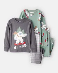 Carter's Carters Toddler Boy Yeti Print 100% Cotton Long-Sleeve Snug Fit 4-Piece Pajamas - Grey/Green Grey/Green 5T
