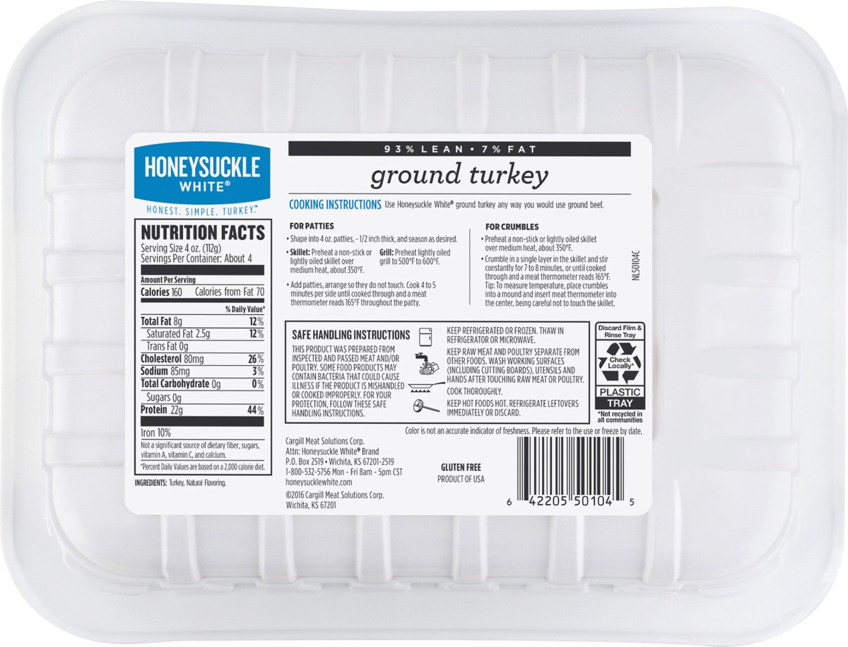 slide 3 of 6, Honeysuckle White 93% Lean/7% Fat Ground Turkey 19.2 oz, 19.2 oz