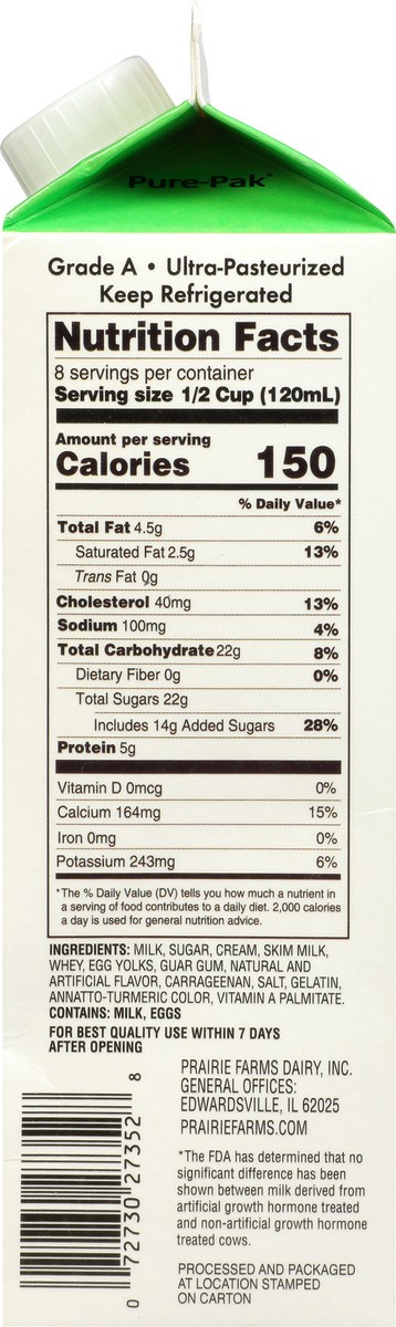 slide 4 of 12, Prairie Farms Light Egg Nog 1 qt Carton, 1 qt