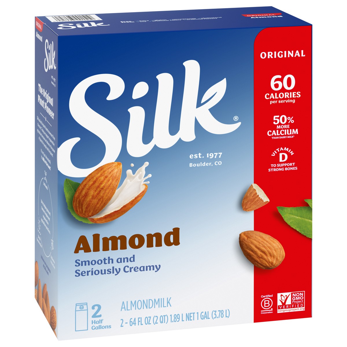 slide 5 of 13, Silk Almond Milk, Original, Dairy-Free, Vegan, Non-GMO Project Verified, Half Gallon, 2 Pack, 64 fl oz