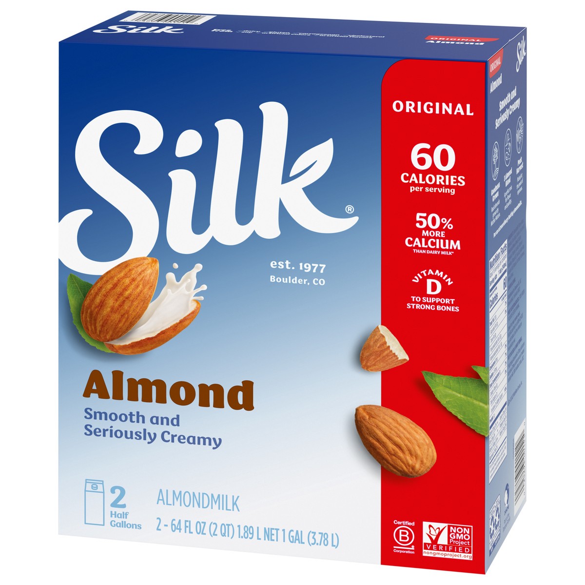 slide 6 of 13, Silk Almond Milk, Original, Dairy-Free, Vegan, Non-GMO Project Verified, Half Gallon, 2 Pack, 64 fl oz