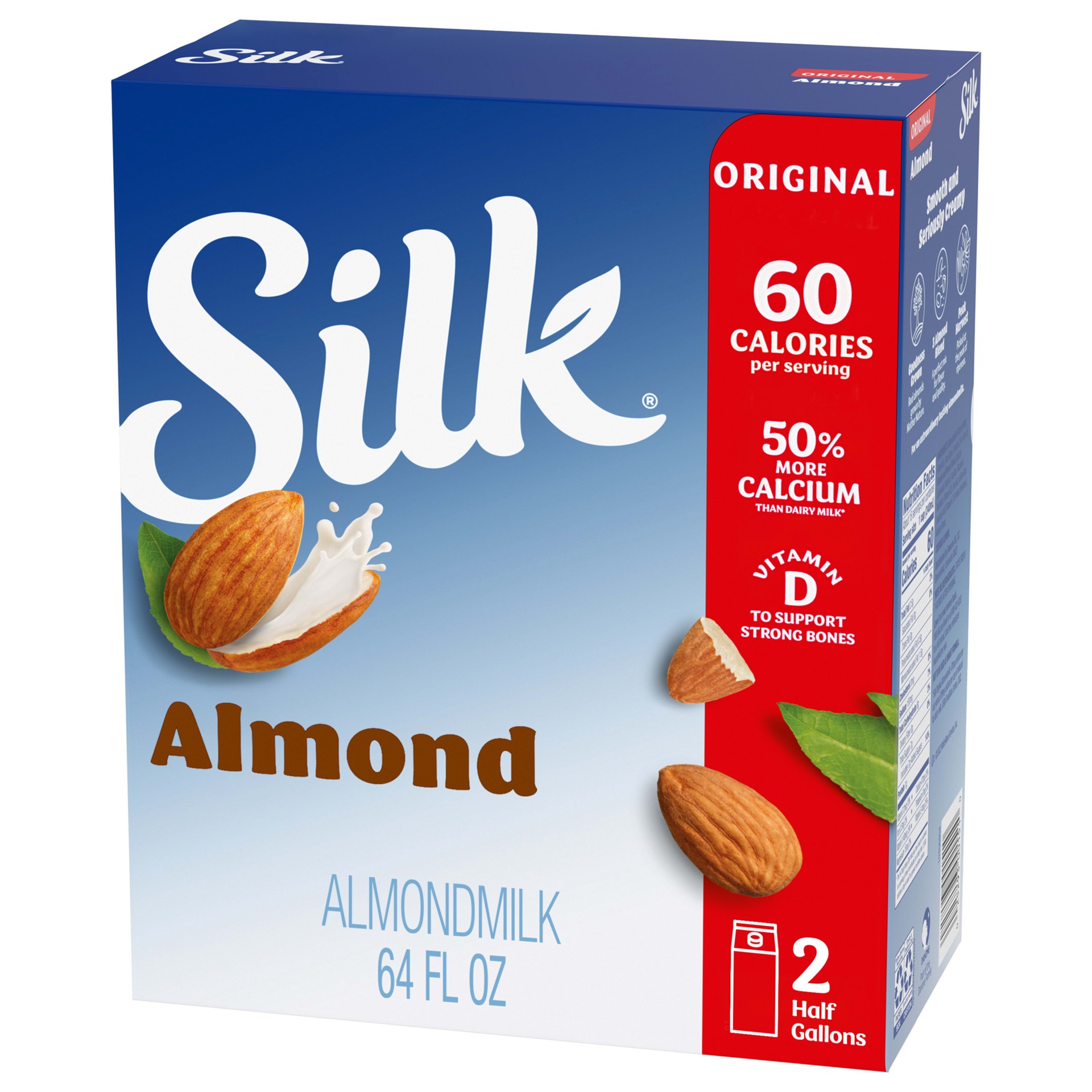 slide 1 of 13, Silk Almond Milk, Original, Dairy-Free, Vegan, Non-GMO Project Verified, Half Gallon, 2 Pack, 64 fl oz