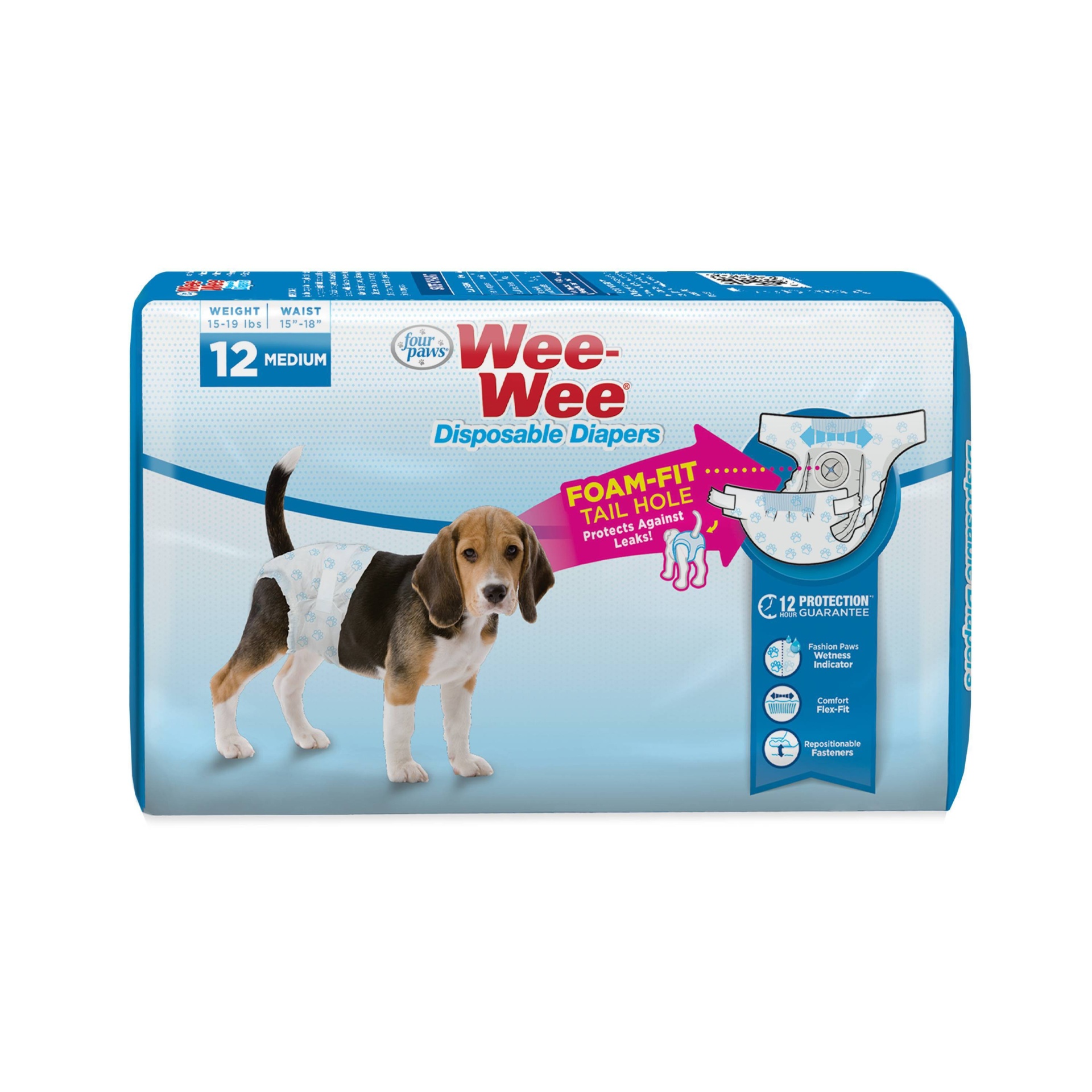 slide 1 of 4, Four Paws Wee-Wee Medium Disposable Diapers, 12 ct