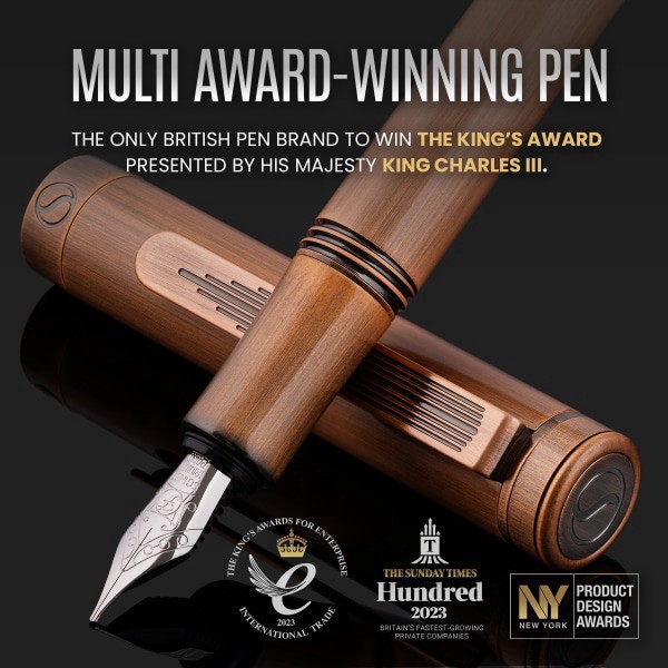 slide 9 of 10, Scriveiner Edc Luxury Fountain Pen, Medium Nib, 0.7 Mm, Copper Barrel, Black And Blue, 1 ct