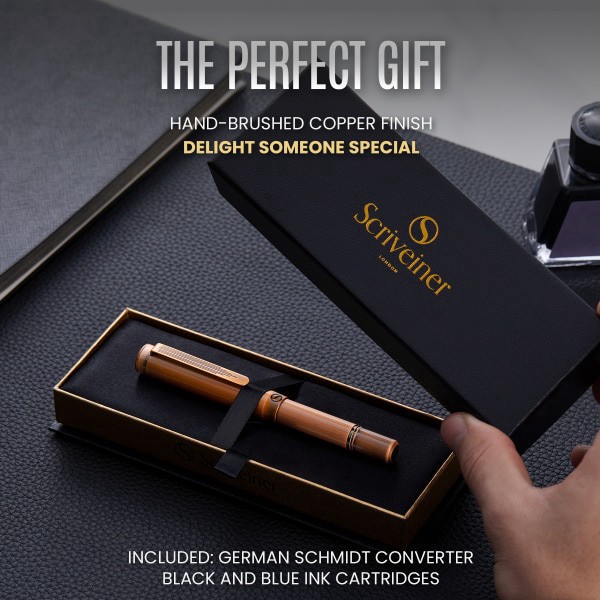 slide 3 of 10, Scriveiner Edc Luxury Fountain Pen, Medium Nib, 0.7 Mm, Copper Barrel, Black And Blue, 1 ct