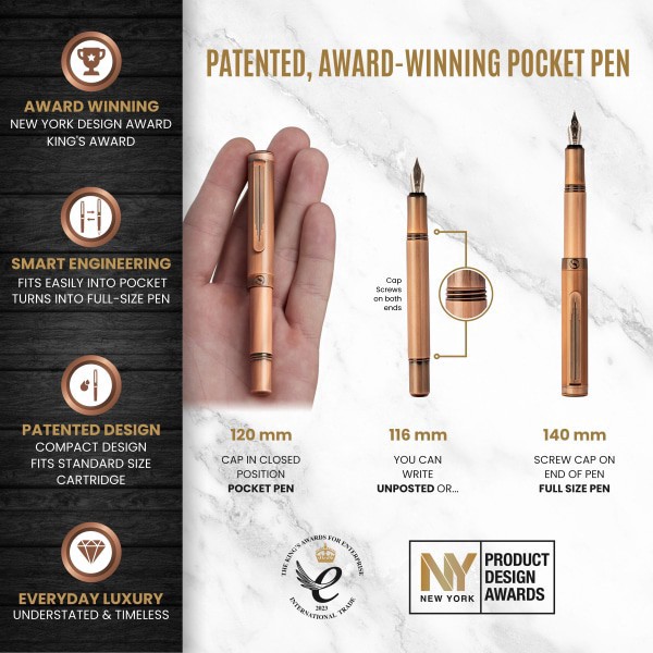 slide 2 of 10, Scriveiner Edc Luxury Fountain Pen, Medium Nib, 0.7 Mm, Copper Barrel, Black And Blue, 1 ct