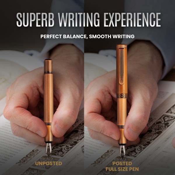 slide 4 of 10, Scriveiner Edc Luxury Fountain Pen, Medium Nib, 0.7 Mm, Copper Barrel, Black And Blue, 1 ct