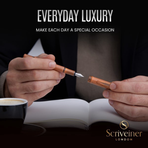 slide 10 of 10, Scriveiner Edc Luxury Fountain Pen, Medium Nib, 0.7 Mm, Copper Barrel, Black And Blue, 1 ct