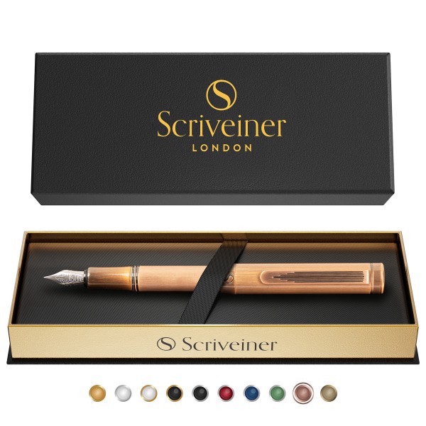 slide 6 of 10, Scriveiner Edc Luxury Fountain Pen, Medium Nib, 0.7 Mm, Copper Barrel, Black And Blue, 1 ct