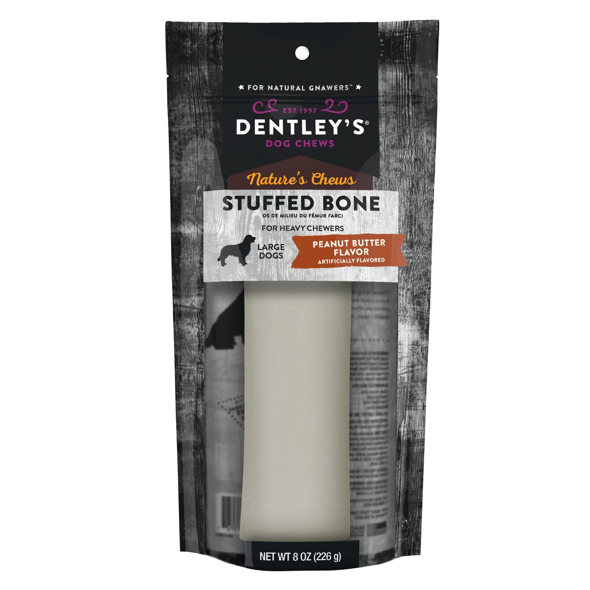 slide 1 of 1, Dentley's Medium Filled Femur Bone Dog Chew - Peanut Butter, LG