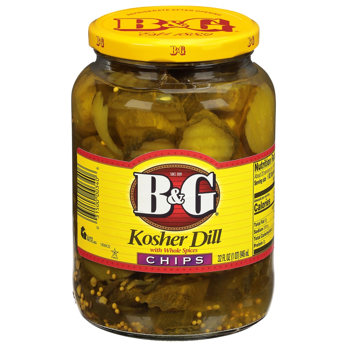 slide 1 of 10, B&G Chips Kosher Dill Pickles with Whole Spices 32 fl oz, 32 fl oz