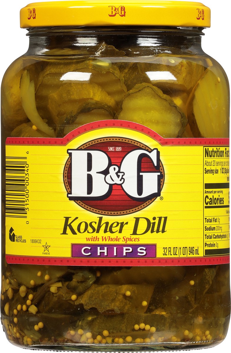 slide 5 of 10, B&G Chips Kosher Dill Pickles with Whole Spices 32 fl oz, 32 fl oz