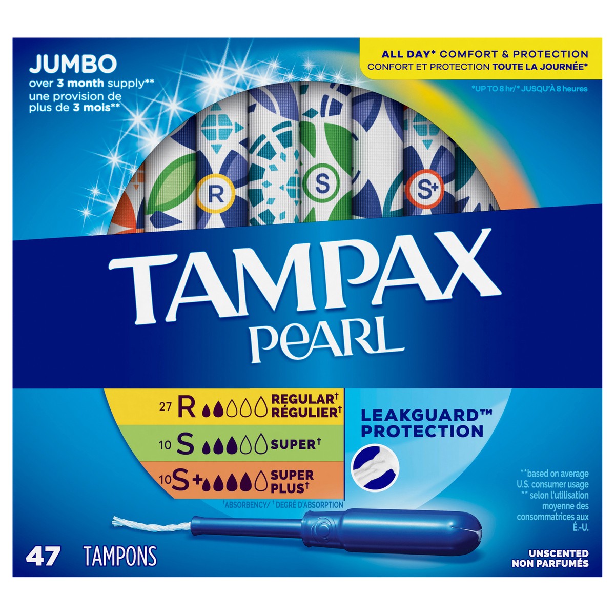 slide 1 of 1, Tampax Pearl Tampons Trio Multipack, with LeakGuard Braid, Regular/Super/Super Plus Absorbency, Unscented, 47 Count, 47 ct