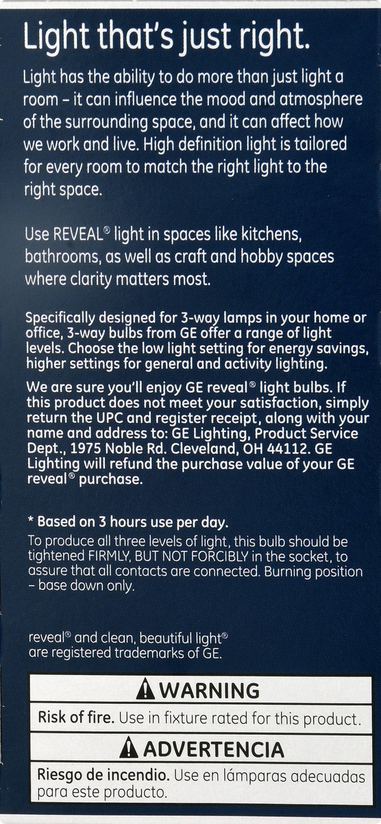 slide 4 of 11, GE Reveal HD+ 3-Way 30/70/100 Watts Light Bulb 1 ea, 1 ct