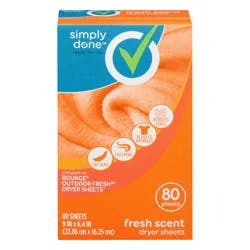 Simply Done Fresh Scent Dryer Sheets 80 Each