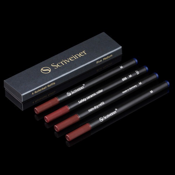 slide 2 of 2, Scriveiner Rollerball Ink Refills, Medium Point, 0.7 Mm, Blue Ink, Pack Of 4 Refills, 4 ct