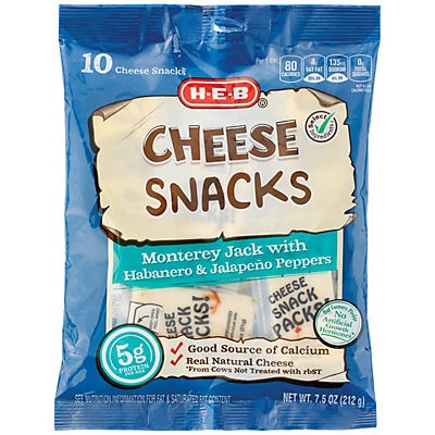 slide 1 of 1, H-E-B Monterey Jack with Habanero Cheese Bar Snacks, 10 ct