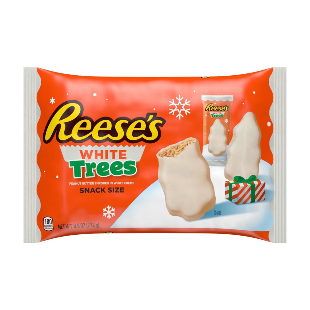 slide 1 of 6, Reese's White Creme Snack Size Peanut Butter Trees, Christmas Candy Bag, 9.6 oz, 9.6 oz