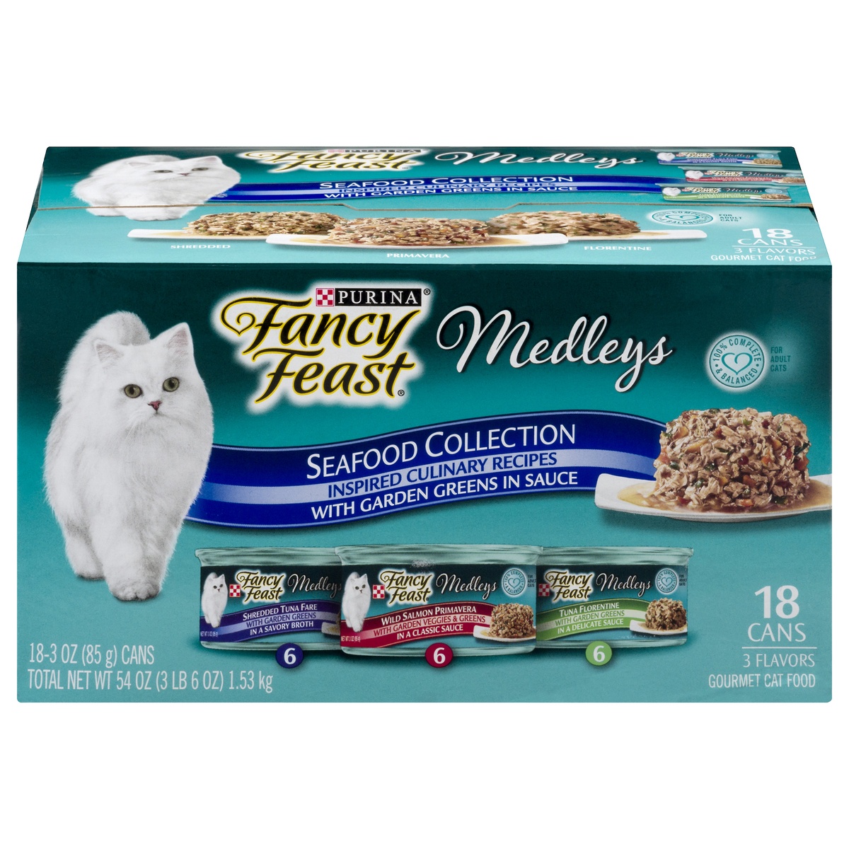 slide 1 of 1, Fancy Feast Medleys Seafood Collection Adult Wet Cat Food Variety Pack, 18 ct; 3 oz