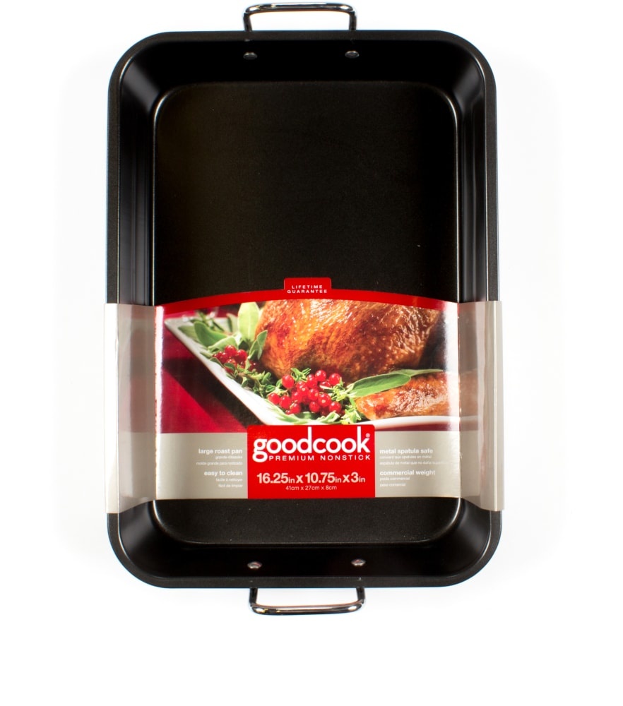 slide 1 of 1, Good Cook Nonstick Large Roast Pan - Black, 17 in x 12 in