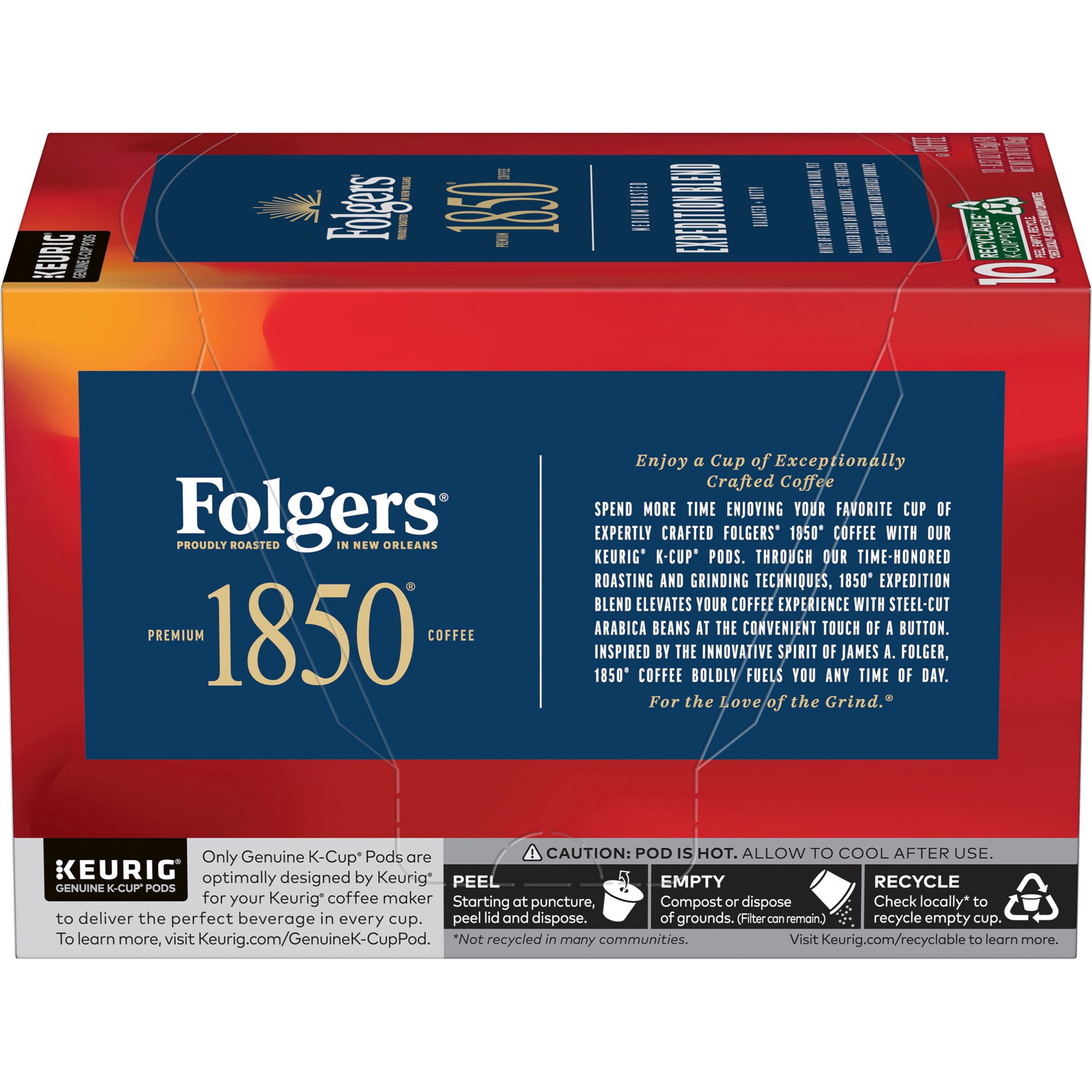 slide 5 of 7, Folgers 1850 Expedition Pioneer Blend, Medium Roast Coffee, Keurig K-Cup Pods- 10 ct, 10 ct