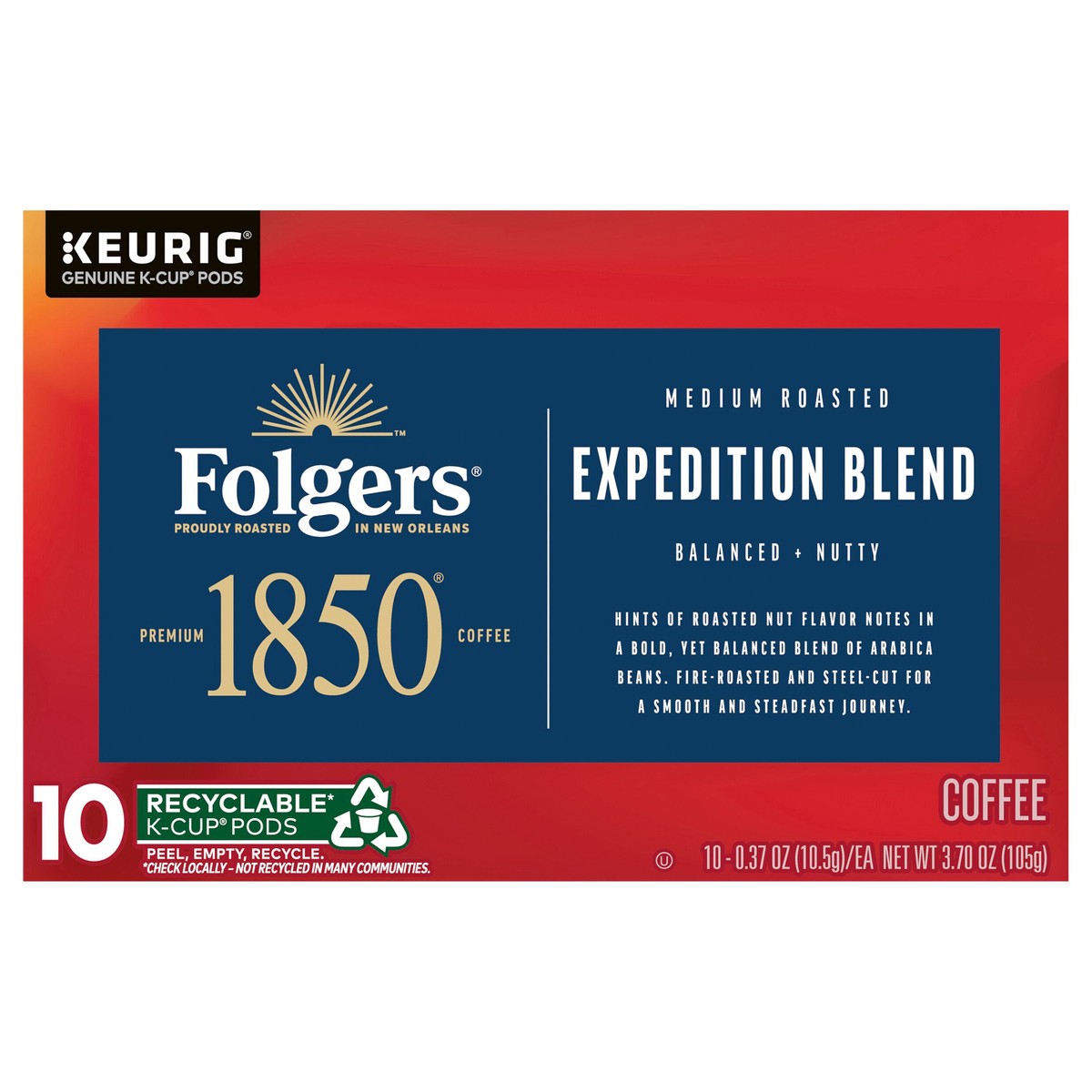 slide 1 of 7, Folgers 1850 Expedition Pioneer Blend, Medium Roast Coffee, Keurig K-Cup Pods- 10 ct, 10 ct