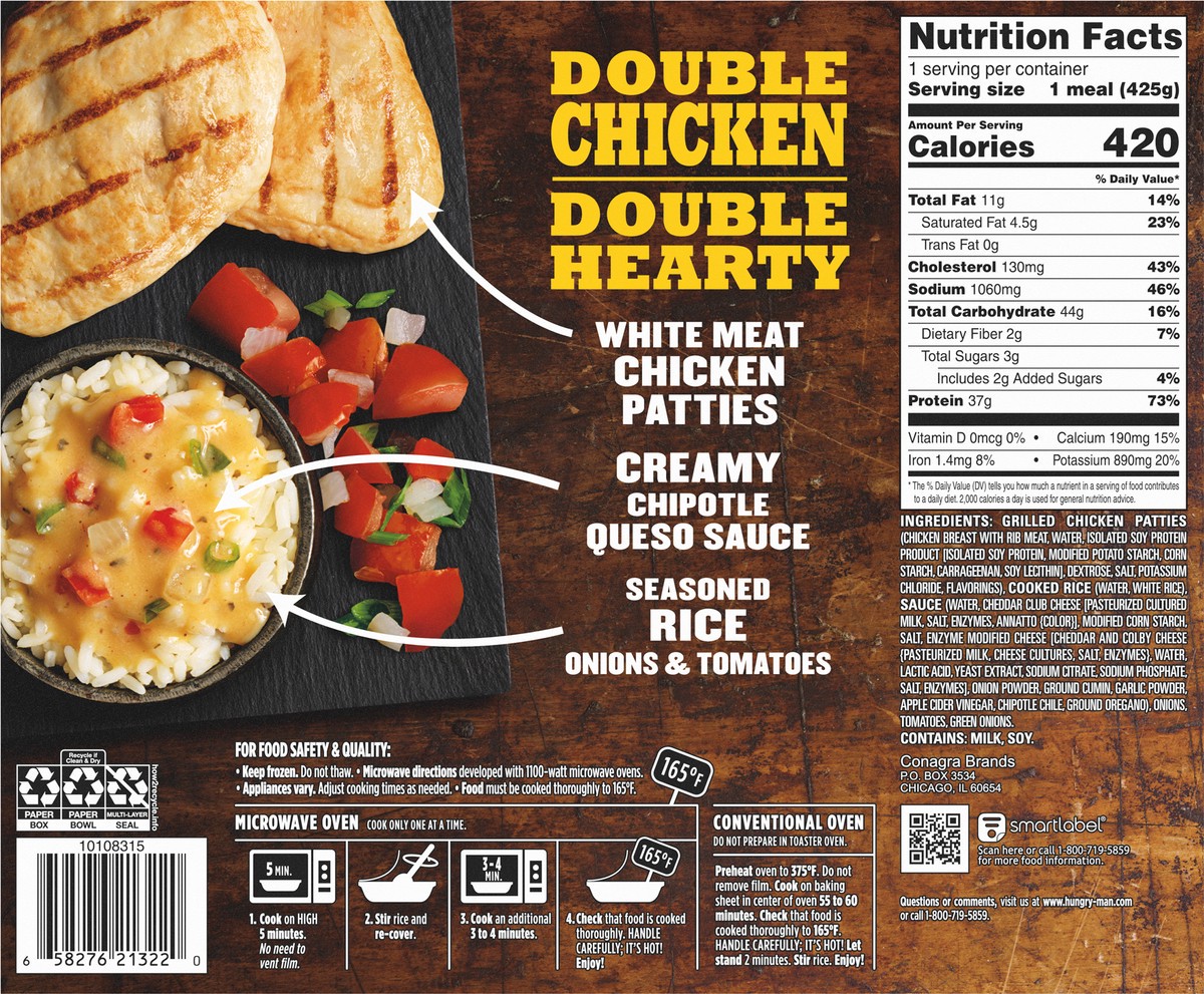 slide 9 of 12, Hungry-Man Chipotle Chicken Double Chicken Bowls 15 oz, 15 oz