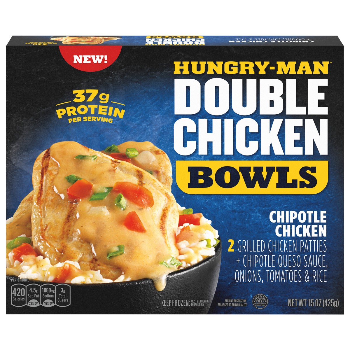 slide 1 of 12, Hungry-Man Chipotle Chicken Double Chicken Bowls 15 oz, 15 oz