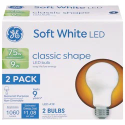 GE Soft White LED 9 Watts Classic Shape Light Bulbs 2 Pack
