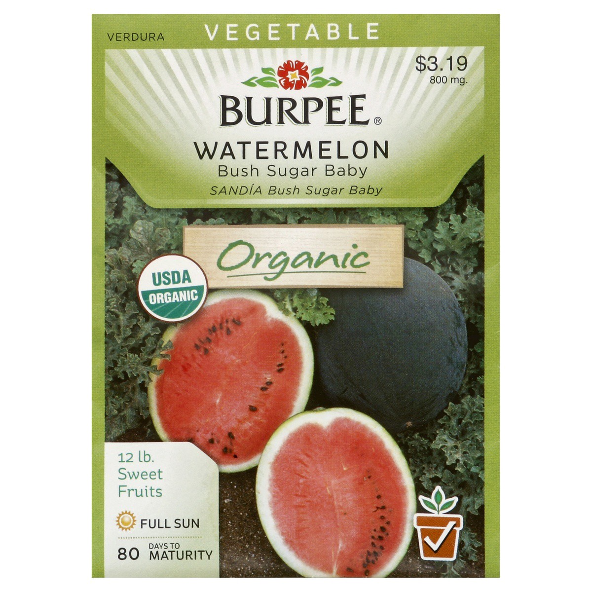 slide 1 of 1, Burpee Watermelon Seeds, Bush Sugar Baby Organic, 800 mg