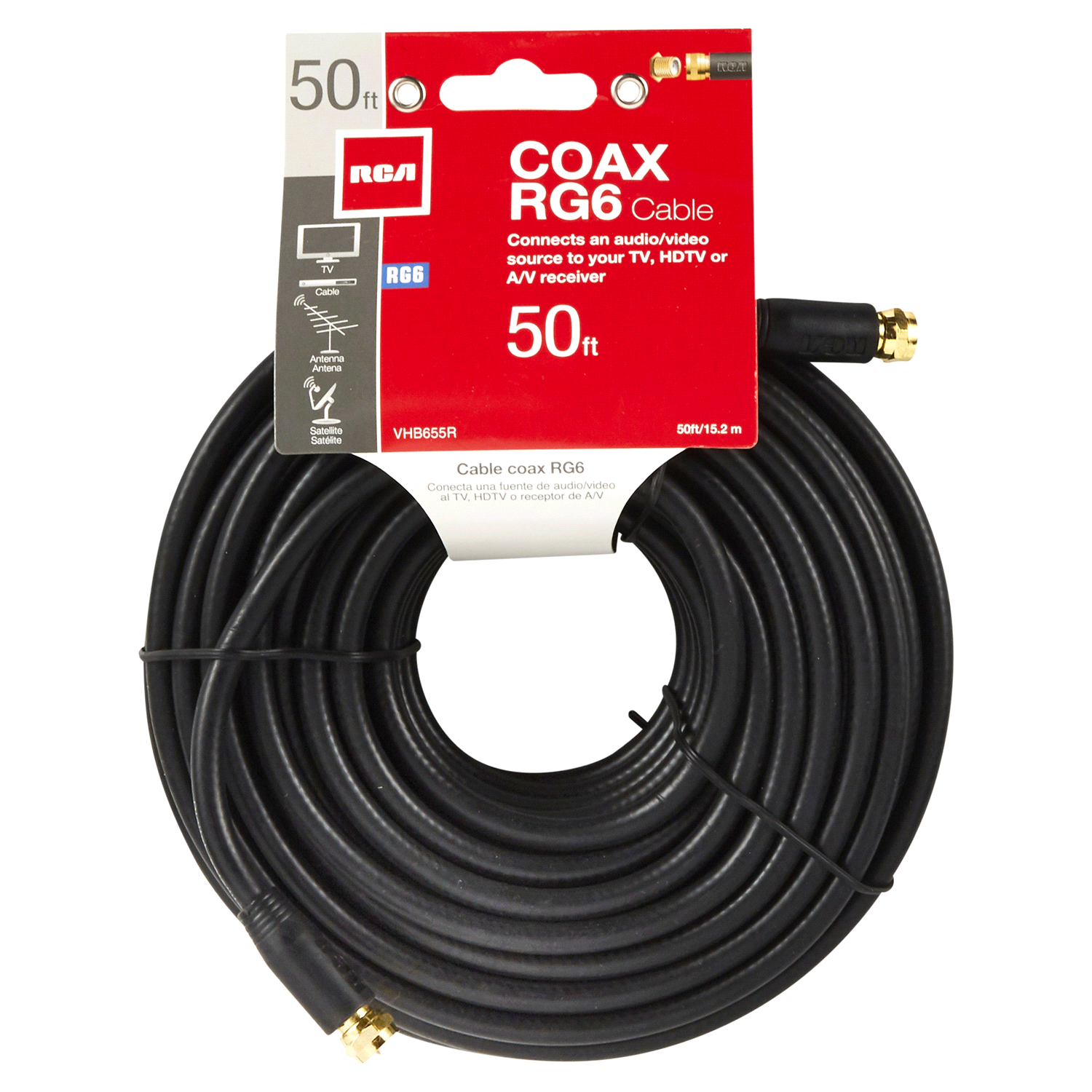 slide 1 of 2, RCA 50' Coax Cable Black VHB655R, 50 ft