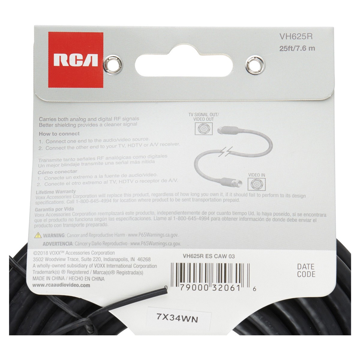 slide 2 of 2, RCA 25' Coax Cable Black VH625R, 25 ft