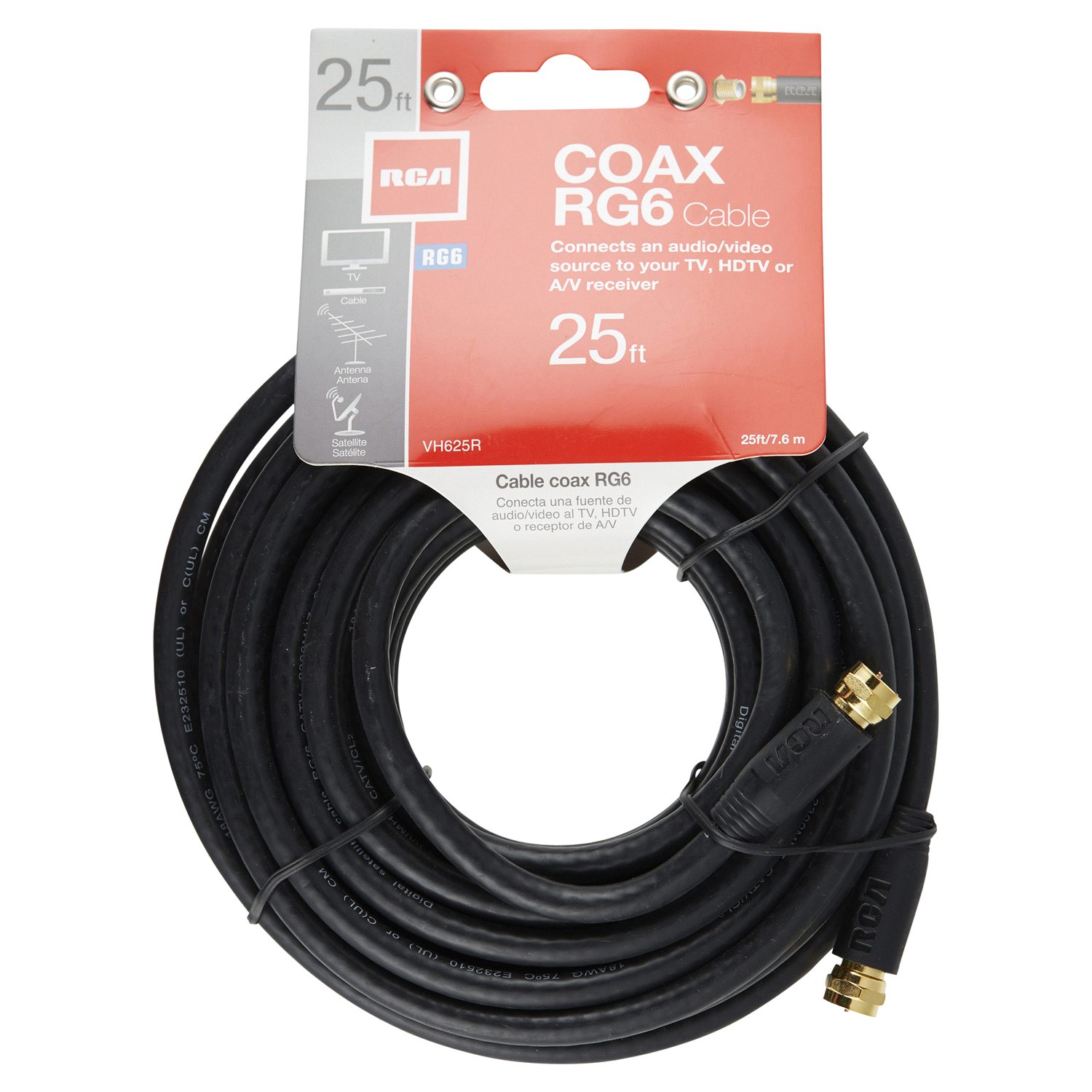 slide 1 of 2, RCA 25' Coax Cable Black VH625R, 25 ft
