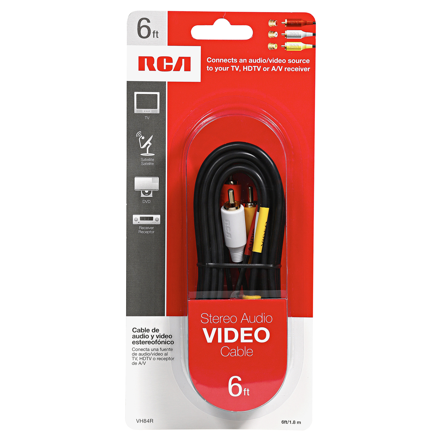 slide 1 of 2, RCA Stereo Audio Video Cable, 6 ft