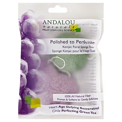 slide 1 of 1, Andalou Naturals Polished To Perfection Konkaj Facial Sponge Duo, 0.33 oz