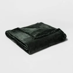King Microplush Bed Blanket Pine - Threshold™: Solid Green, Midweight, Modern Decor, Double-Turned Hems, 92"x108"