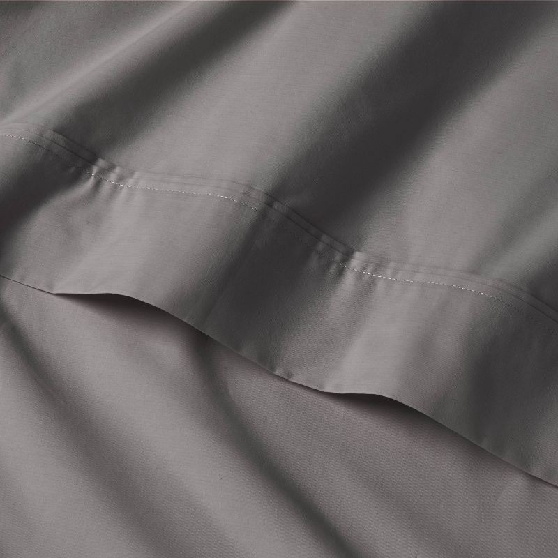 slide 3 of 4, Queen Solid Performance 400 Thread Count Sheet Set Gray - Threshold™: Cotton Sateen, Includes 2 Pillowcases & Fitted Sheet, 1 ct