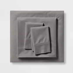 Queen Solid Performance 400 Thread Count Sheet Set Gray - Threshold™: Cotton Sateen, Includes 2 Pillowcases & Fitted Sheet